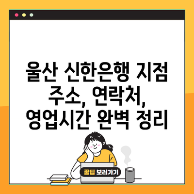 울산 신한은행 지점 주소, 연락처, 영업시간 완벽 정리