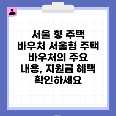 서울 형 주택 바우처 서울형 주택 바우처의 주요 내용, 지원금 혜택 확인하세요